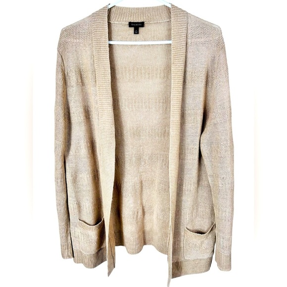 Talbots tan knitted linen cardigan, Large, flowy, soft, Coastal Cozy Classic - Picture 1 of 9